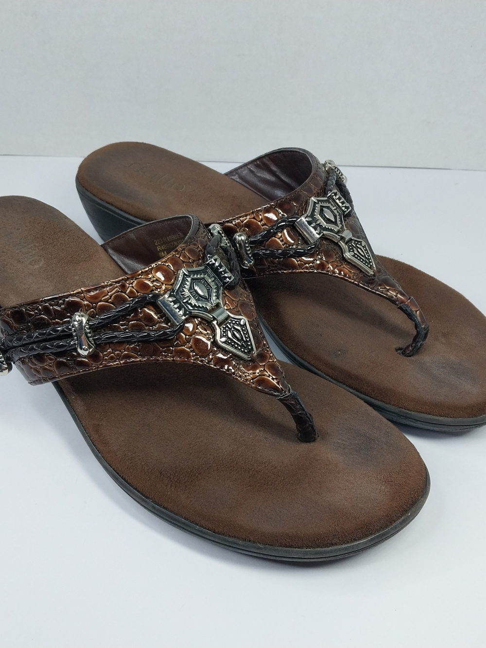 Rialto Womens Sandals Size 8 M Brown Faux Alligator Bohemian Style Silver Beads